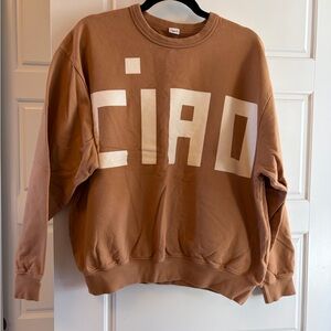 Clare V Brown Crewneck Sweater with 'Ciao'